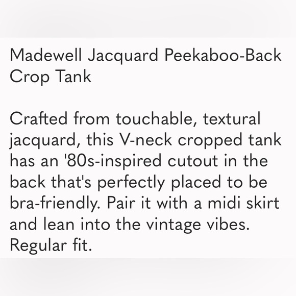 Madewell Peekaboo-Back Crop Top     NWT - Picture 10 of 10